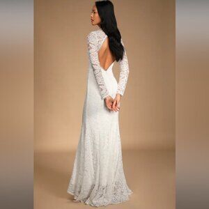 Lulus 2x Wedding Gown - Timeless Grace White Lace Backless Mermaid Maxi Dress